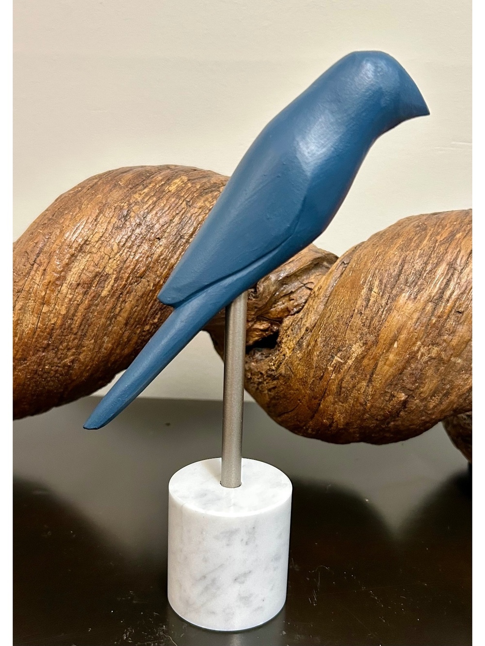 Modernist Blue Bird Sculpture Marble Base MCM Minimalist Tabletop Decor 9”